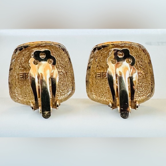 VTG Eisenberg Artist Series EARRINGS Square Mosaic Multicolored Enamel Clip On - Picture 4 of 4